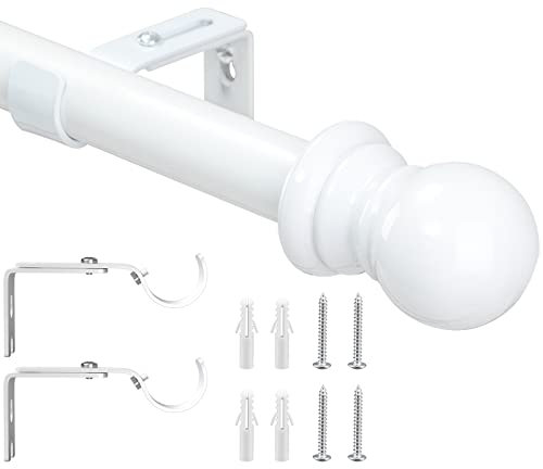 HARRMS Gardinenstange Ausziehbar, 76-369cm, Gardienenstangenset Weiß 1 läufig, Verstellbare Vorhangstange Metall Edelstahl mit rundem Endstück für Schlafzimmer, Wohnzimmer, Kinderzimmer