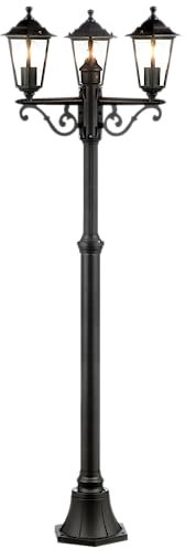 Lightbox schwarze 3 flammige Außen Stehlampe - spritzwassergeschüzte Outdoor Standleuchte - für den Garten - 1,8 m Höhe - Ø 36 cm - 3 x E27 Fassung - max. 60 W - aus Metall/Glas