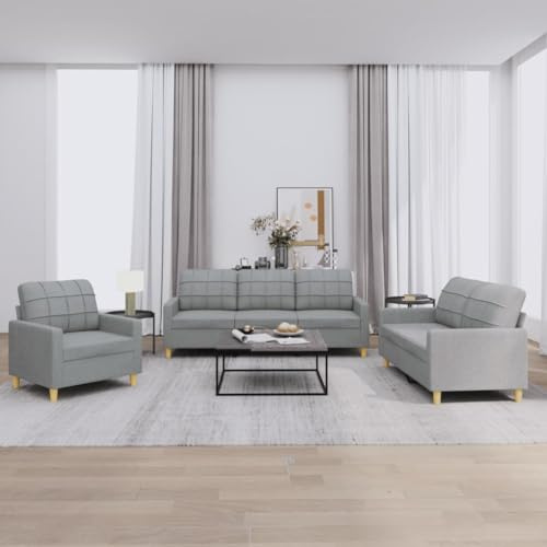 Homgoday 3-tlg. Soffa med kudde, gästsoffa, lounge, ryggstödssoffa, stoppad, loungesoffa set, soffor för vardagsrum, sovrum, kontor, ljusgrå tyg