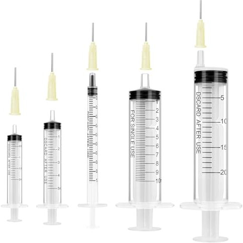 OFFCUP Seringue Plastique, 10pcs Seringue D’alimentation, 1ml 2ml 5ml 10ml 20ml Seringues avec Aiguille émoussée, Seringues de Distribution Liquide pour Animal/Laboratoire/Usage Industriel