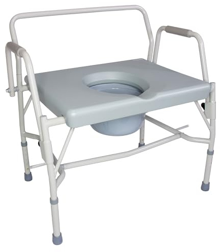 DMI Drop Arm Portable Toilet Commode, Extra-Wide Seat, 500 Pound Weight Capacity, Bucket with Lid Included, Adjustable Legs, Elderly Assistance Products, Grey