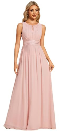 Ever-Pretty Vestido de Fiesta Largo Cuello Redondo de Dama de Honor de Gasa Tallas Grandes Sin Mangas Rosado 40