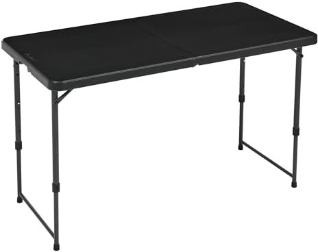 Amazon Basics 4 Foot Rectangular Folding Table, 4 Adjustable Height Settings with Carrying Handle, Indoor & Outdoor, Portable, Lightweight, Travel Table, Picnic, Camping, Black, 121.4 x 60.7 x 86.1 cm