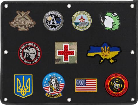 Klett Patch Board, Patch Klett Mit Ösen, Military Patch Display, Faltbar Wand Klettfläche, Klettband für Embleme, Souvenirs oder Sammelabzeichen - Schwarz (80 x 75 cm)