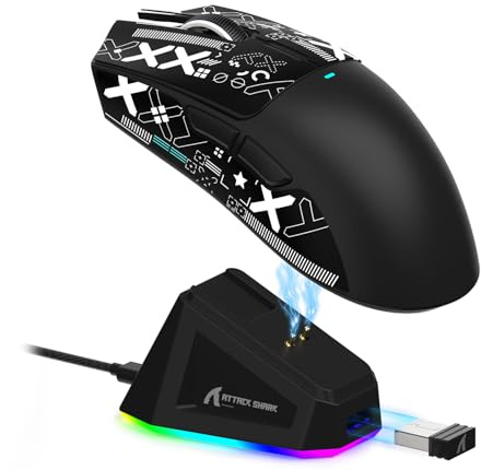 ATTACK SHARK X11 Lightweight Wireless Gaming Mouse with RGB Charging Dock,Tri-Mode-2.4G/USB-C Wired/BT,22K DPI,PAW3311 Optical Sensor,HUYU Switch, 5 programmable Buttons for PC/Mac(Black&Sticker)