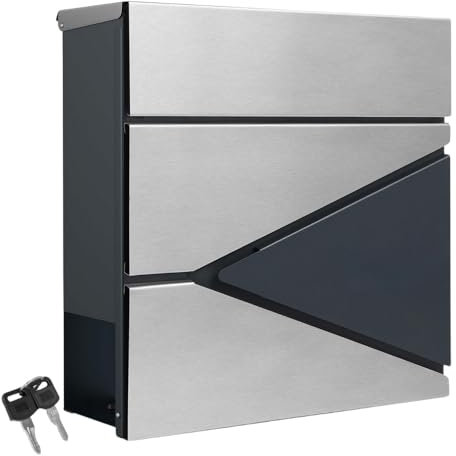 DIVID® Briefkasten mit Zeitungsfach (MD 021)/ DIV-305 | Wandmontage inkl Schrauben und Dübel | Wandbriefkasten inkl. 2 Schlüssel | Moderner Briefkasten zum abschließen | (Grau)