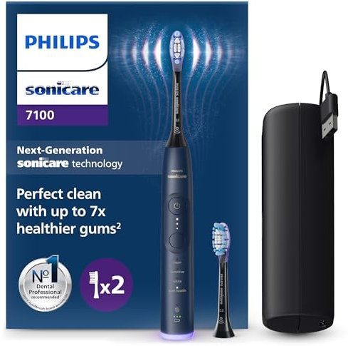 Philips Sonicare 7100 - Brosse à dents électrique sonique avec application, 4 modes de brossage,3 niveaux d'intensité, Alerte de pression, EasyStart, SmarTimer, Bleu, HX7423/01 [Nouvelle technologie]