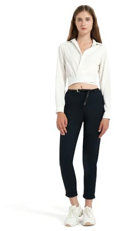 GLOWELFA Pantalon Femme Taille Haute Chic et Élégant Coupe Cigarette Ajustée pour Le Travail et Le Bureau