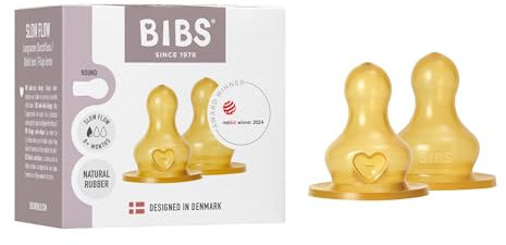 BIBS 2er-Pack Flaschensauger. Anti-Kolik. Extra Sauger für BIBS Babyflaschen. Runde Saugerform. - Naturkautschuk/Latex. Slow Flow