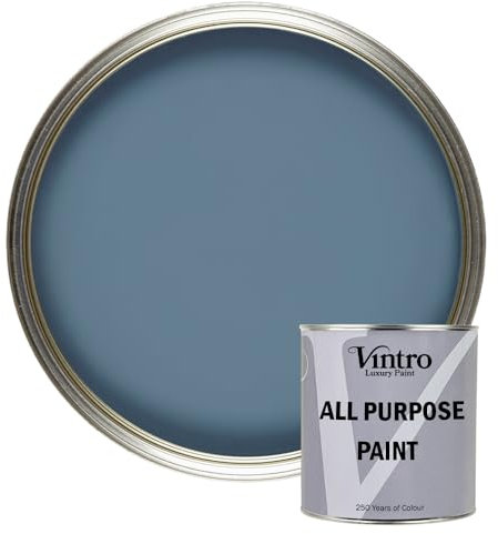 Vintro Paint - All Purpose Paint. Multi-Surface Matt Paint For Indoor/Outdoor Use. Wood, Walls, Doors, Cabinets, Metal, Plastic, Masonry, Furniture, Glass, Tiles, Radiators & Pipes. 250ml (Blue)