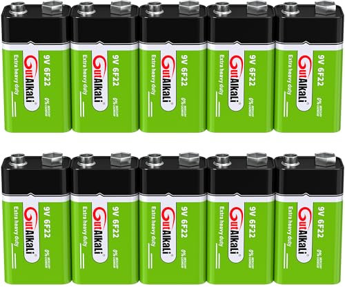 GutAlkaLi Batterien 9V Blockbatterie, 10 Stück, Longlife Power für Rauchmelder, Brand- & Feuermelder, Mikrofon 6lr61 6F22 PP3 MN1604