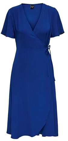Only Femme Wrap Dress Onlcali Life S/S Midi WVN Robe Mi-Longue, Bleu Mazarine., M EU