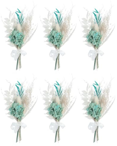 PATIKIL Mini Ramo De Flores Secas, 6 Pcs Pampas Hierba Natural Flores Silvestres con Tallo Decoración Flor De Infante Planta Floral Boho para Manualidades DIY Accesorios, Azul Verde