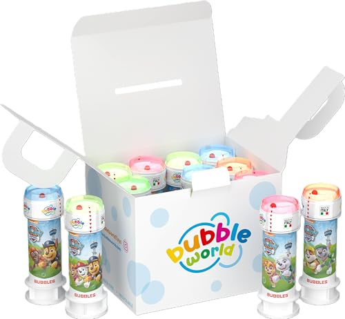Bubble World Bolle di sapone PAW PATROL per bambini Party Pack confezione 12 pz da 60 ml Gadget compleanno a tema Cagnolini Made in Italy