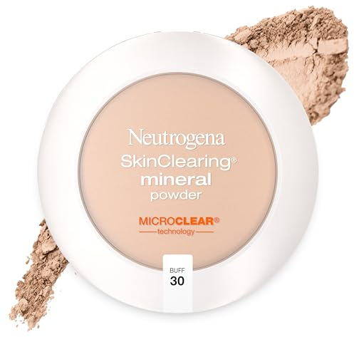 Neutrogena SkinClearing Pressed Mineral Powder Compact for Acne Prone Skin, Oil Absorbing Acne Makeup with Salicylic Acid helps to Cover, Treat & Prevent Breakouts, Buff 30,.38 oz