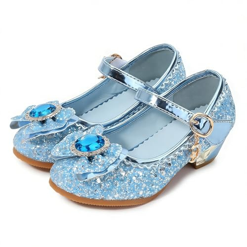 YOSICIL Disfraz Princesa Zapatos Frozenn Elsa Zapatos de Lentejuelas Antideslizante Niñas Zapatos de Tacón Zapatillas de Baile para Vestir Fiesta Cumpleaños Boda Infantil 3-14 Años,Azul,28