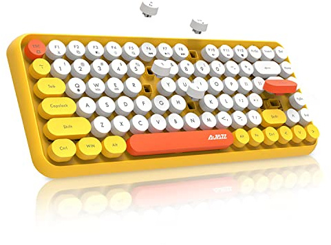 FELiCON 308i Trådlöst Bluetooth Tangentbord, Retro Skrivmaskins Cute Tangentbord, Lätt Compact 84 Tangenter, Matt Struktur Round Keycaps, QWERTY kompatibel med iPad, PC, Bärbar Dator, Phone-Gul