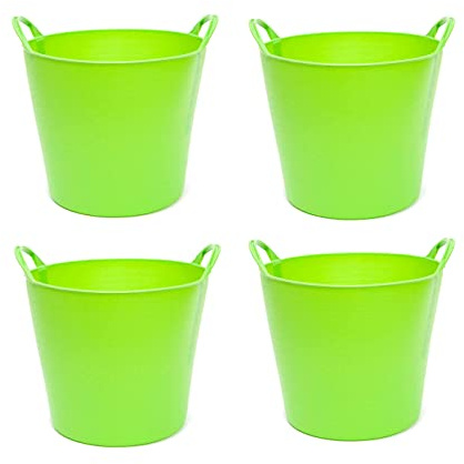 Confezione da 4 navicelle in plastica flessibile, colore verde, 36 x 30,3 cm con capacità di 26 litri, con manici, ideale per lavori d'epoca, agricoltura… secchio di plastica (4 pz/26 litri verde)