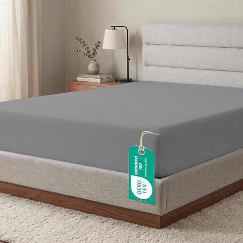 Linens World Egyptian Cotton Fitted Sheets Breathable, Anti Wrinkle 40cm Deep Pocket 200 Thread Count Single Bed Sheets Grey Bedding & Linen- Single Bedding 90 X 190 CM Single Fitted Sheet