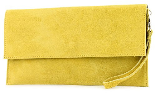 modamoda de T151 Damen Wildleder Rauleder Clutch Umhängetasche Abendtasche handmade in Italy, Farbe:Gelb2021