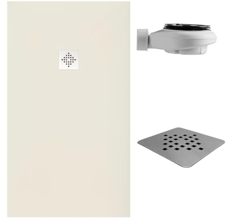SOULBATH Receveur de Douche -Résine -Gel Coat -Texture Lisse/Pierre -Antidérapant -Couleur Crème - 110x90- Extra plat 3cm. Bonde de vidange incluse - Standard