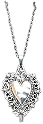CHOUBAGUAI Collier avec pendentif en forme de cœur - Bijoux Ex Voto - Bijou gothique - Souvenir Mori - Cœur brûlant