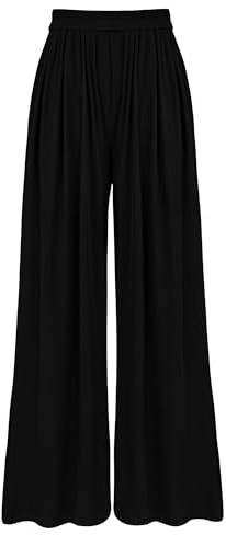 BTFBM Palazzo Pants for Women 2026 Summer Clothes Pockets High Waist Casual Knit Flowy Spring Wide Leg Trousers(Black, Medium)