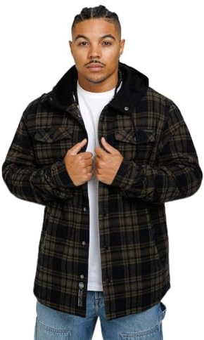 PITBULL - Veste Chemise à Carreaux Avec Capuche Pour Homme, Flanelle Coupe Régulière, Coton, Style Universel, Chemise de Bûcheron, Vert, M