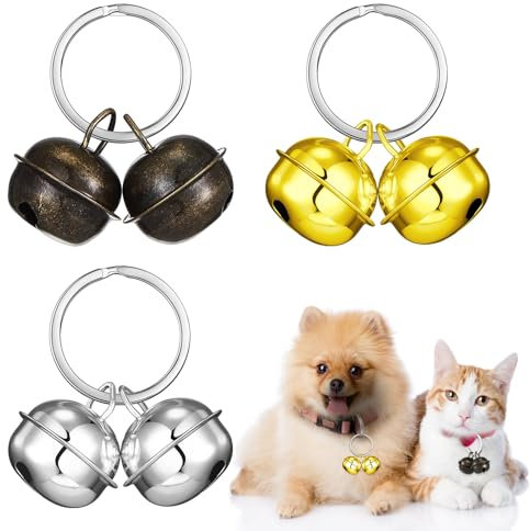 Hotop 3 Sets Laute Katzen Hundeglocken Haustier Tracker Glocken Hundeglocken für Halsband Tracker für Katzen Haustiere Glöckchen Halsband Anhänger Glocken für Trainieren(Schwarz, Gold, Silber)