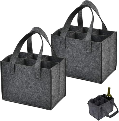 MQWDGJ Wine Bottle Carrier Felt,2Pcs Wine Bottle Holder Bag,24x16x18cm Bag | Bottle Carrier Wine Tote Carrier with Divider for 6 Bottles for Storing Carrying Wine Beer Champagne(Grey)