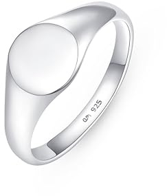 Amberta Siegelring für Damen und Mädchen | Sterling Silber Ring - Rund, Größe 53.8