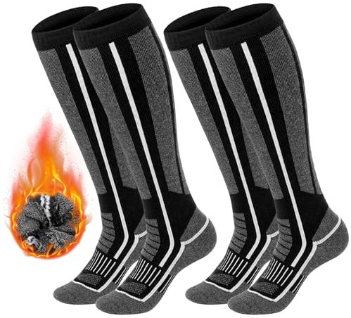 NEWIROVE 2 Paar Skisocken Herren Damen Snowboard Socken Warme Thermo Kniestrümpfe Merino Socken Herren Unisex Winterstrümpfe Lang Ski Socken Für Snowboarden Jagen Reiten, EU 39-42
