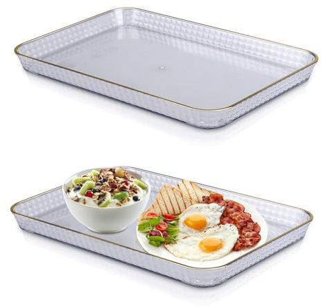 imposyu 2 Pezzi Vassoio Rettangolare Vassoio da Portata Plastica Riutilizzabile Antiscivolo Vassoio Organizer Adatto per Buffet Dolci Frutta Pane (31x21cm, Colore Trasparente)
