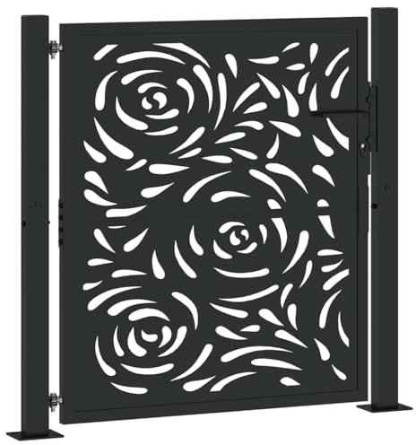 vidaXL Gartentor Schwarz 105x106 cm Stahl Flammen-Design, Zauntor, Outdoor Tor, Eisentor, Sicherheitstor, Einfahrtstor, Metall Zauntor