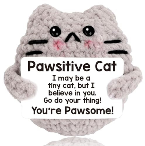 Calkkrer Regalo de apoyo emocional, hecho a mano con ganchillo, gato positivo, inspirador, regalo de animación inspirador, amuleto de la suerte, pequeños regalos de cumpleaños