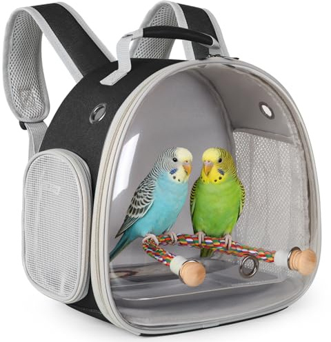 Sac à dos de voyage pour petit oiseau, sac à dos de transport avec plateau en métal, perchoir pour perruches, calopsittes perruches, vétérinaires (noir)