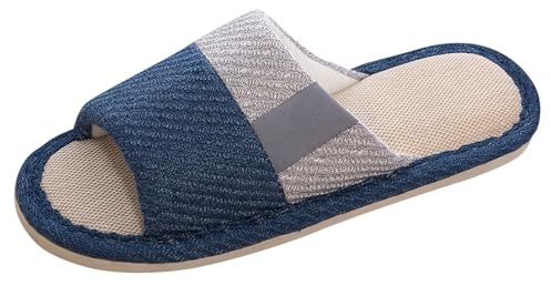 Zapatillas de estar por casa para hombre de verano abiertas - Pantuflas para hombre, 43, plantilla ancha, puntera abierta, sandalias planas de tela, zapatillas de casa suaves, informales, zapatillas