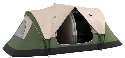 Outsunny Tente de Camping familiale 6-8 pers. Double Toit légère ventilée Facile à Monter - moustiquaire et Sac de tranport Inclus - Fibre Verre Polyester Vert foncé