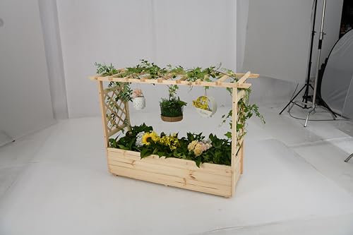 COSTWAY Hochbeet mit Rankgitter & hängendem Dach, Pflanzkasten mit Rankhilfe & Abflusslöchern, Blumenkasten für Kletterpflanzen, für Hof Garten Terrasse, Pflanzgefäß Holz, Natur (148 x 50 x 103 cm)