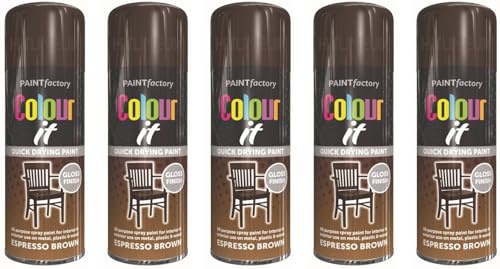 HitlineUK 5 X 400ML Brown Gloss Paint DIY Wood Plastic Metal All Purpose Brown Spray Paint