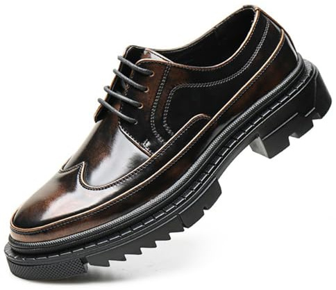 Mens Platform Wingtip Oxfords Comfortable Round Toe Lug Thick Sole Brogues for Dress Business Work Office (Brown,12)