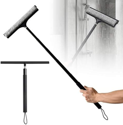 Justerbar duschavdragare, 1,2 m, 30,5 cm, duschskrapa set, duschskrapa silikon, duschskrapa med hållare, avtagbar och teleskopisk för badrum, fönster och dusch, svart