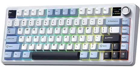 TZMRIT X Aula F75 MAX (TFT-skärm) Trådlöst mekaniskt tangentbord med TFT-skärm och knopp, Packningsmonterat speltangentbord i 75% layout, Hot Swappable, RGB-bakgrundsbelysning, för PC/Mac/Linux (Blå)
