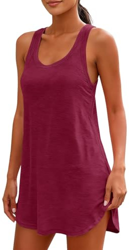 Robe de plage pour femme - Sans manches - Col en U - Tunique sexy - Débardeur - Couleur unie - Léger - Mini robe d'été décontractée - Haut long d'été spaghetti
