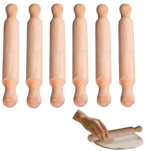 DERJDISF Mini Mattarelli in Legno 6 Pezzi, Mattarello Piccolo con Doppia Impugnatura, Set Professionale per Pasta, Biscotti, Modellazione e DIY