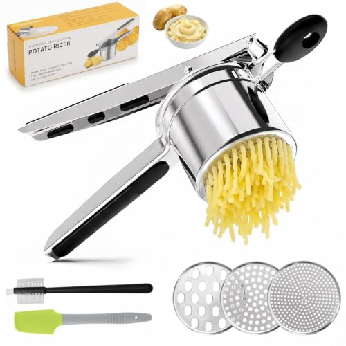 Potatispress & Spätzlepress 450 ml – Spaghettiglasspress med 3 utbytbara silinsatser – Perfekt för puré, gnocchi och såser