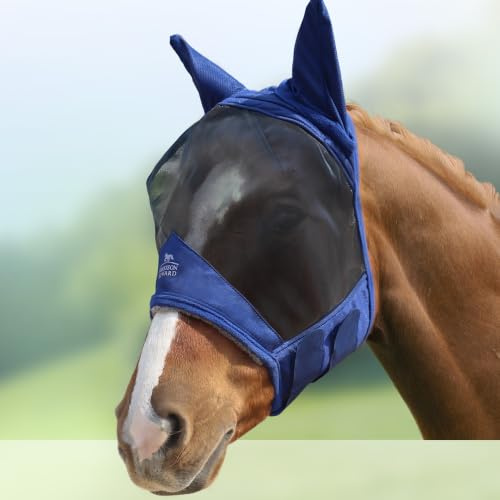 Harrison Howard CareMaster Pro Luminous Horse Fly Mask Standard with Ears UV Protection for Horse Navy S Pony