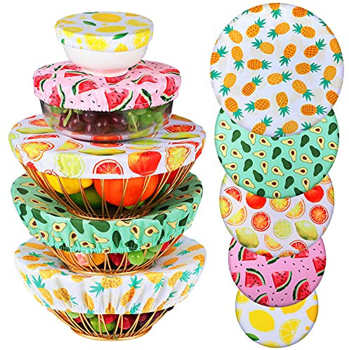 Patelai 10 Pcs Bowl Covers Reusable in 5 Size Fabric Stretch Dish Covers