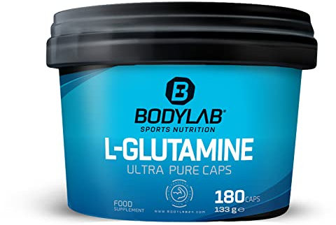 Bodylab24 L-Glutamin 180 Kapseln, mit 3000mg reinem Glutamin je Tagesdosis von 6 Kapseln, kalorienarm, geeignet bei unterschiedlichsten Sportarten insb. Kraftsport, ohne Süßungsmittel