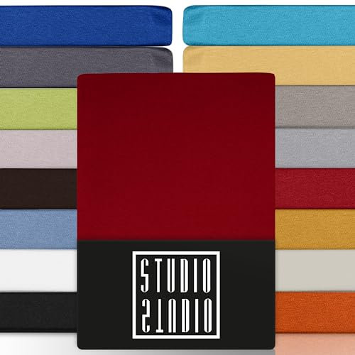 STUDIO Spannbettlaken 120x200cm - 130x200cm, Made in Green/EU, 100% Baumwolle, Markenqualität, Bettlaken Spannbetttuch Jersey 120x200-130x200 - Rubin